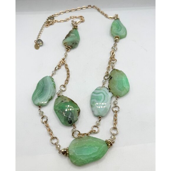 Vintage green stone geode crystal double strand necklace - Picture 2 of 7
